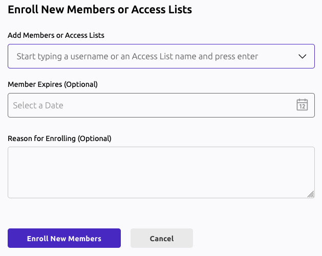 Screenshot of the Web UI showing the Access List and the &quot;Enroll Member&quot; button